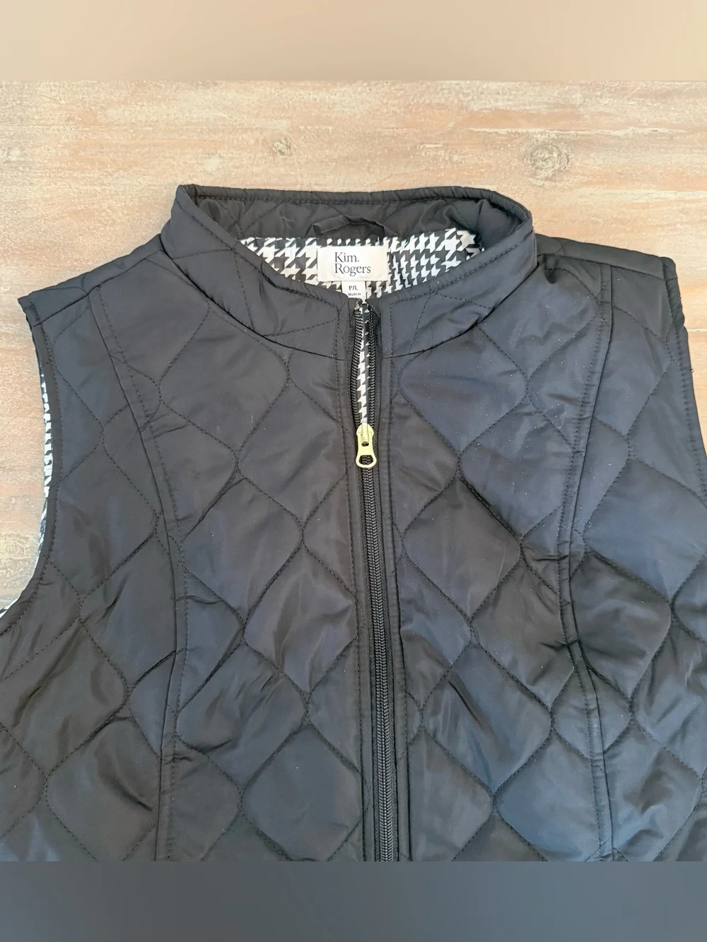 Kim Rogers Women’s Petite Side Ribbed Quilted Vest Black Sz LP Preowned